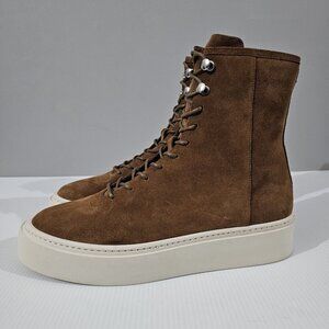 Aquatalia Lacole Ankle Bootie Womens 9 Walnut Brown Suede Platform Sneaker